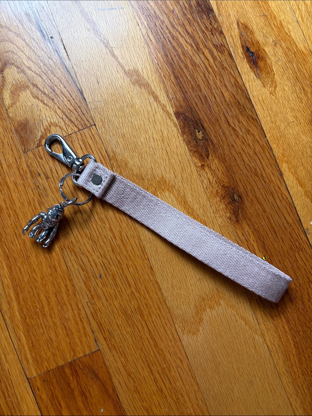 Kipling Blush Fabric Wrist Key Strap with Silver monkey Charm
